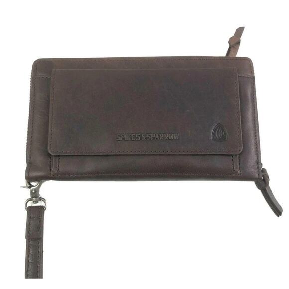 Spikes & Sparrow Wristlet Zip Wallet Dark Brown Leather Aspen RFID Protected - Picture 1 of 13